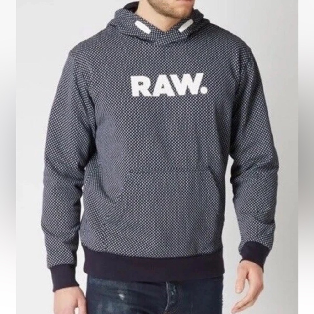 G-Star Raw Seyal Art Hoodie Sweatshirt Men’s Navy Blue Center Logo M Polka Dot